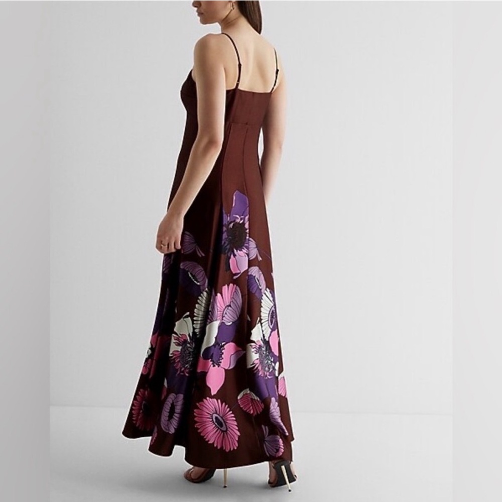 NWOT Express Satin Floral Twist Front Maxi Slip Dress Spaghetti Straps Size M - Picture 2 of 9